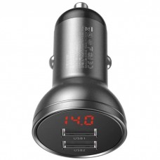 Автомобильное зарядное устройство Baseus Digital Display Dual USB 4.8A Car Charger 24W Grey