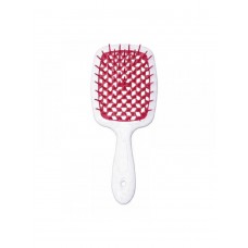  Janeke Продувная широкая расческа для укладки волос и сушки феном Superbrush Plus Hollow Comb (белая с вишневыми зубчиками)